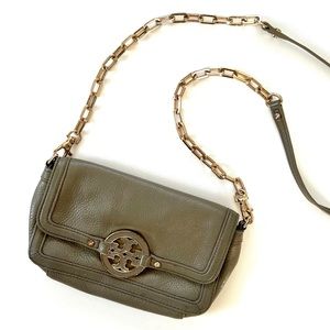 Tory Burch Thunderstorm Sage Green Genuine Leather Mini Amanda Crossbody Bag